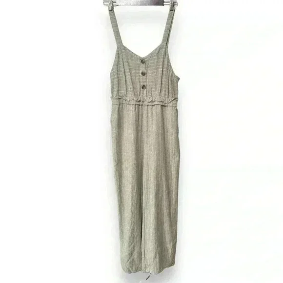 Romeo & Juliet Couture Tan Striped Linen Blend Jumpsuit Adjustable strap size Lg - Picture 2 of 16